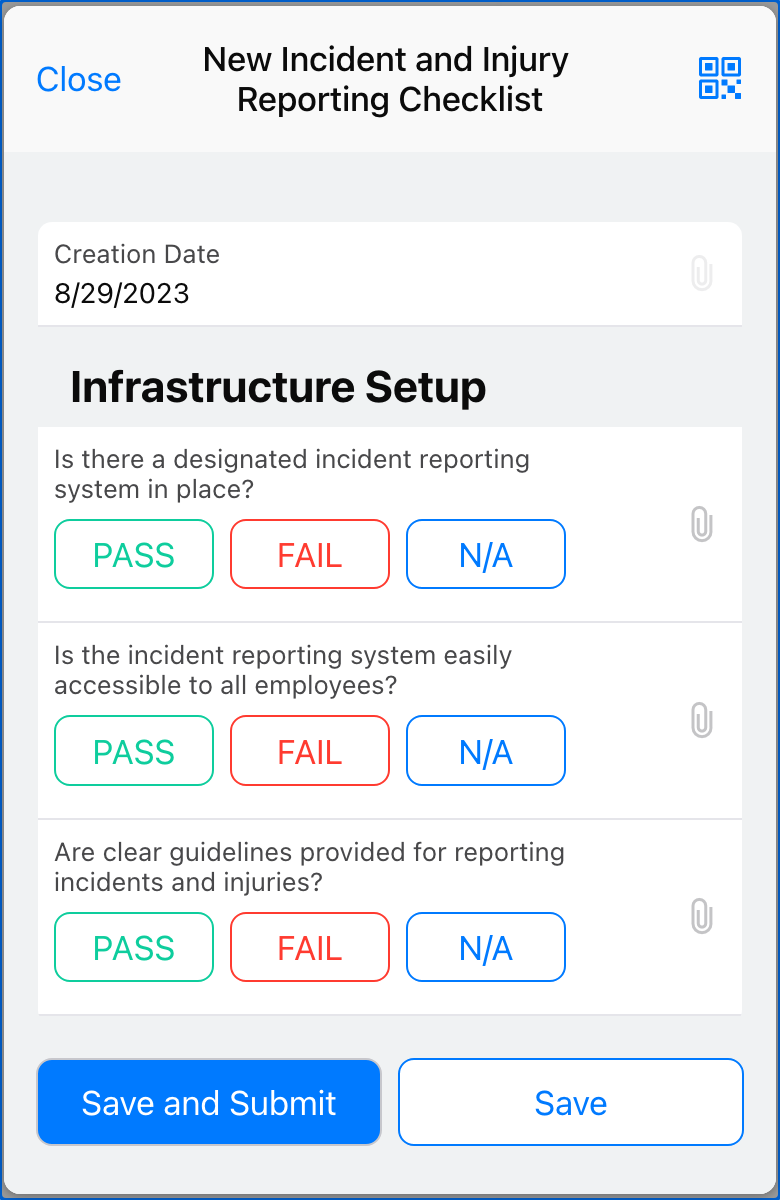 Image of a Incident and Injury Reporting Checklist form